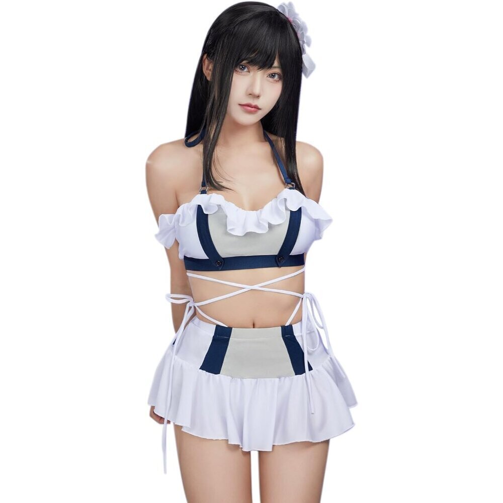 Women Cosplay Swimsuit Two Piece Bikini with Head Accessory Sunbathing